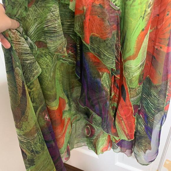 Floryday green and red peacock print dress with ruffles size medium NWT - Picture 4 of 6